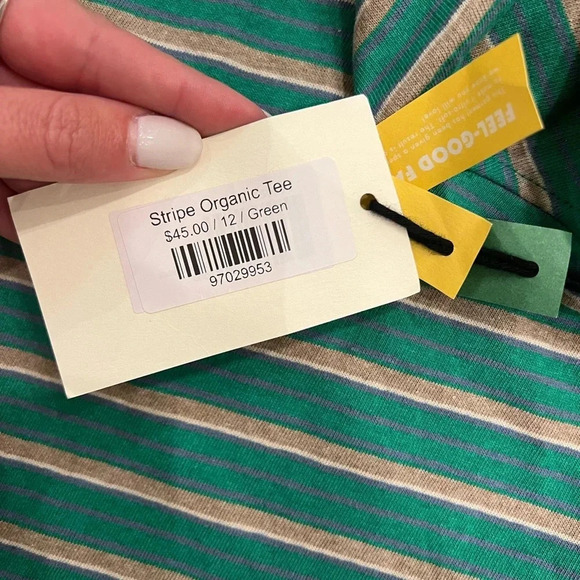 NWT Hundred Pieces Oversize Organic Cotton Striped T-shirt | Green - Picture 6 of 7